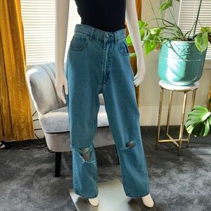 BDG Boyfriend Jeans in Medium Blue with Knee Rips